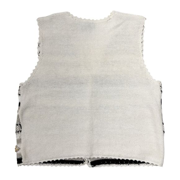 Vintage Sweater Vest Medium‎ Petite Linen Blend Cottagecore Button Front Beaded - Picture 2 of 9